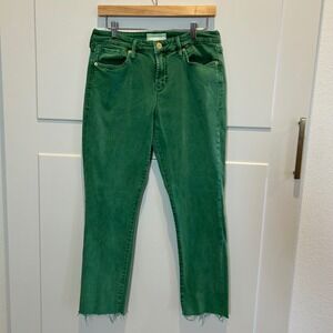 Dear John Blair Straight Jeans Emerald Green Frayed Hem Women's Size 30 x 27